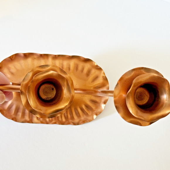 Vintage Solid Hammered Copper Candle Holders Candelabra Snuffer Gregorian MCM - Picture 9 of 14